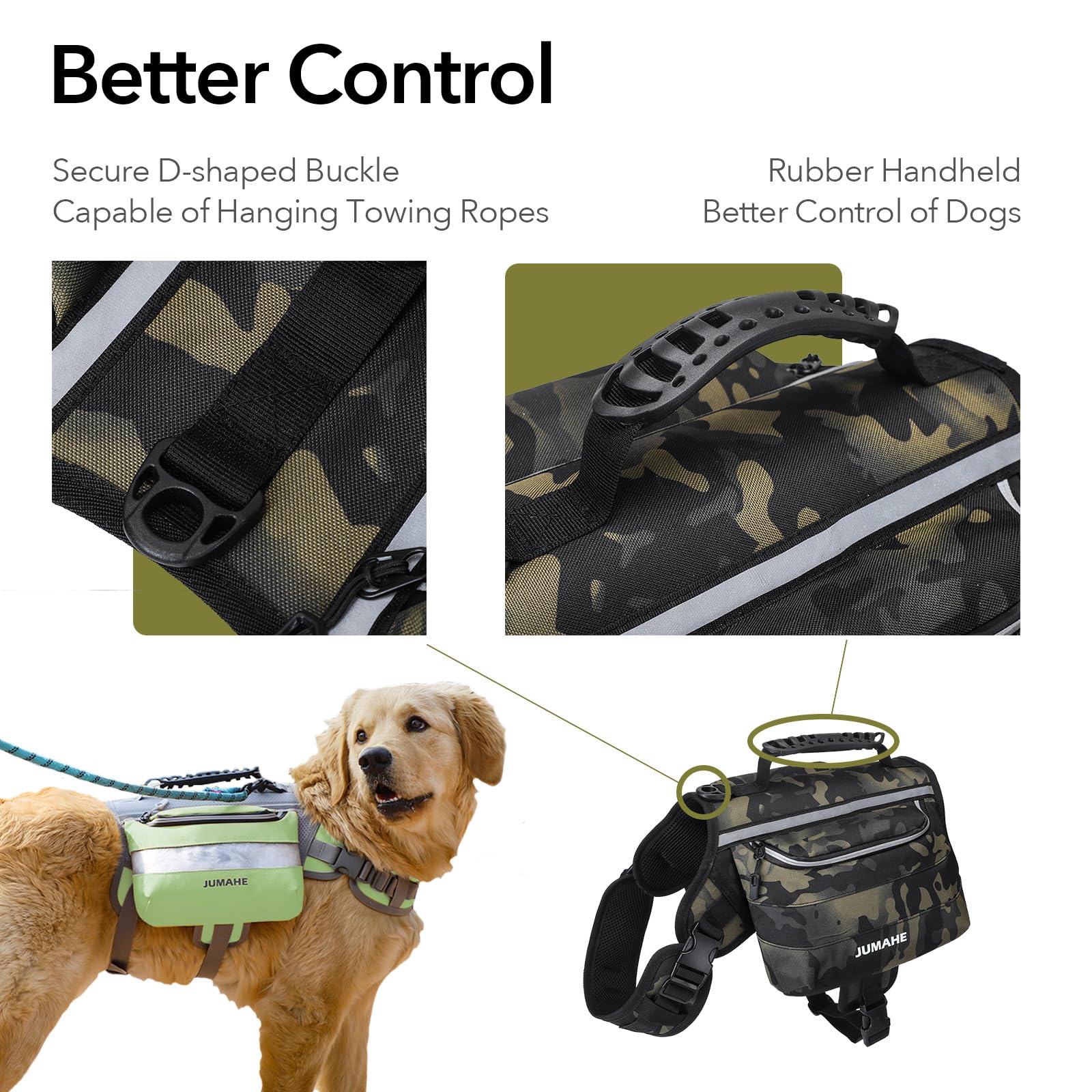 Goocare X Jumahe 2-In-1 Dog Vest Harness Backpack For Large Dogs, 2 Saddle Bags, Waterproof, Reflective Strips For Safe Walking,